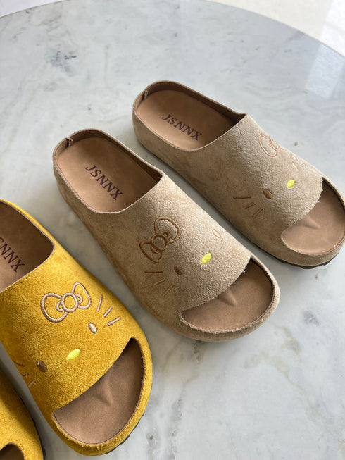 Kitty Print Open Toe Slide On